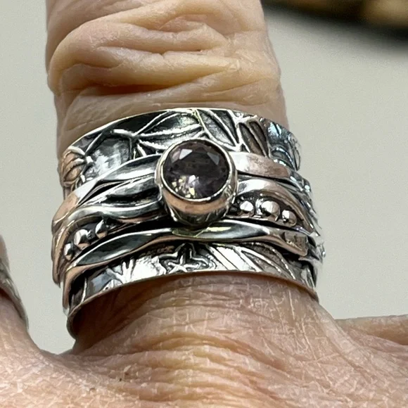 Silver and Rose Quartz Gemstone Spinner Ring